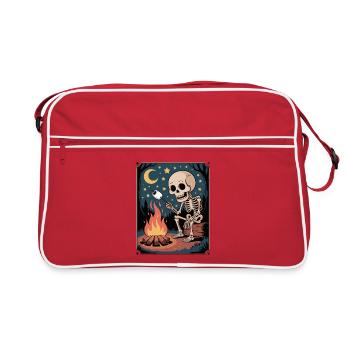  Skeleton Eating Smores Hiker Camper Halloween - Retro Tasche - Rot/Weiß - Vorne