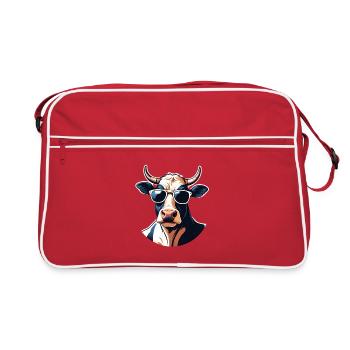 Vache décontractée avec des lunettes de soleil - Sac Retro - rouge/blanc - Devant