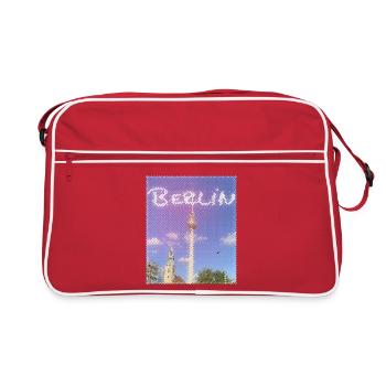 Berlin Fernsehturm Neon Design - Retro Tasche - Rot/Weiß - Vorne