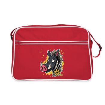 Cartoon Warthog Zebra Flower - Retro Bag - red/white - Front