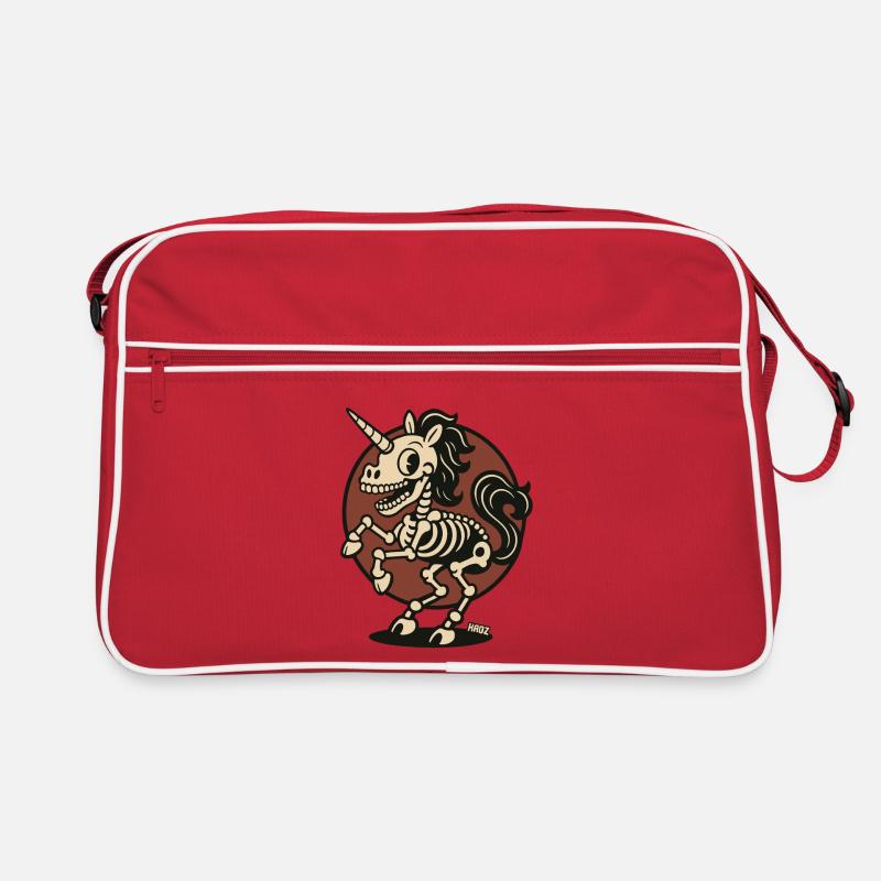 Skelett Einhorn Retro Cartoon - Retro Tasche - Rot/Weiß