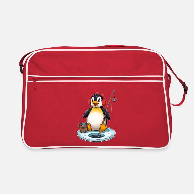Pingouin pêcheur sur glace avec cache-oreille Sac Retro
