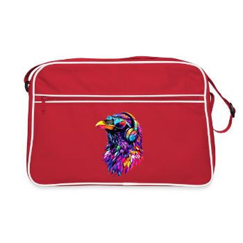 Rabe Krähe Vogel Rabenkrähe Dohle Schwarze Raben - Retro Tasche - Rot/Weiß - Vorne