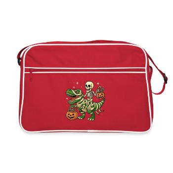Skeleton chevauchant T-Rex — Dino Spooky Halloween Fun - Sac Retro - rouge/blanc - Devant