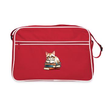 Read kittens on books with glasses - Retro Bag - red/white - Front