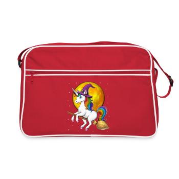 Einhorn Hexe Reitbesen - Retro Tasche - Rot/Weiß - Vorne