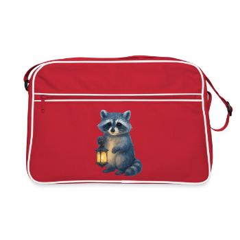 Waschbär mit Laterne – Winter Design - Retro Tasche - Rot/Weiß - Vorne