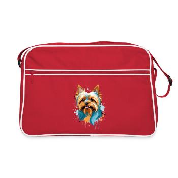 Bunter Yorkie Blick - Retro Tasche - Rot/Weiß - Vorne
