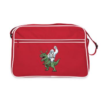 Yeti chevauche T-Rex dinosaure de Noël drôle - Sac Retro - rouge/blanc - Devant