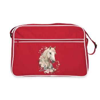Stallion with flower crowns - Retro Bag - red/white - Front