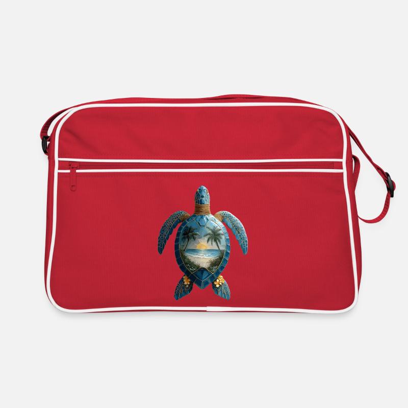 Schildkröte Wellen Surf Turtle Surfer Schildkröten - Retro Tasche - Rot/Weiß