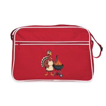 Funny Turkey Grilling Design - Retro Bag - red/white - Front