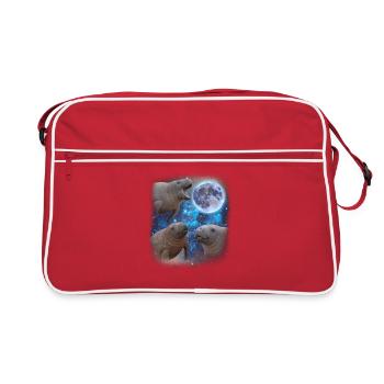 Trois lamantins hurlent à la lune. Étrange mème - Sac Retro - rouge/blanc - Devant