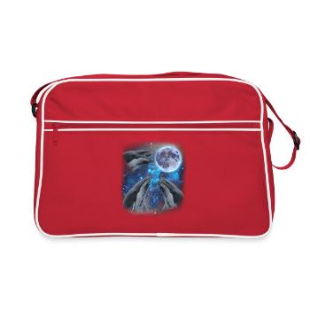 Trois baleines à bosse hurlent à la lune. - Sac Retro - rouge/blanc - Devant