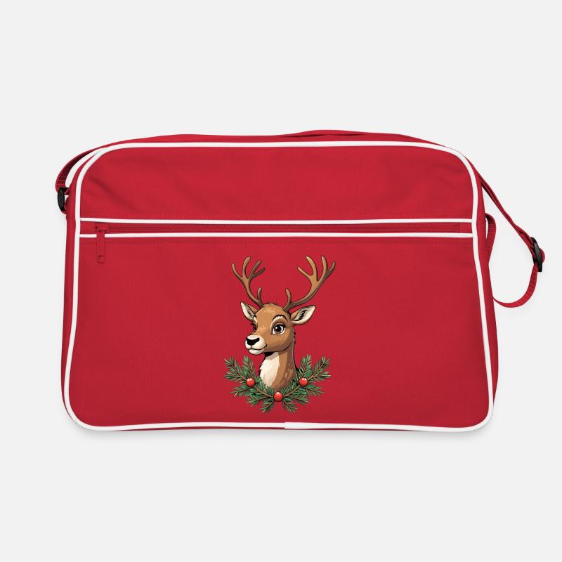 Hirschkopf mit Weihnachtskranz Retro Tasche