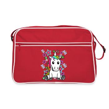Retro Einhorn Kinder Sterne 60er Pferd - Retro Tasche - Rot/Weiß - Vorne