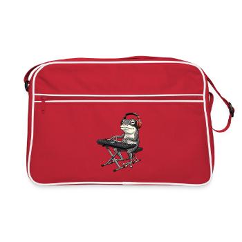 Frosch mit Keyboard und Kopfhörern - Retro Tasche - Rot/Weiß - Vorne
