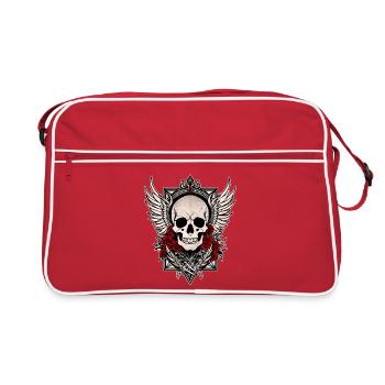 Skull skull angel wings red roses goth - Retro Bag - red/white - Front