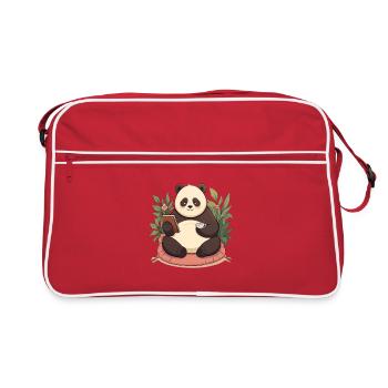 Panda beim Lesen mit Tee - Retro Tasche - Rot/Weiß - Vorne