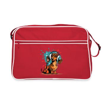 Teckel de musique d’hiver avec casque - Sac Retro - rouge/blanc - Devant