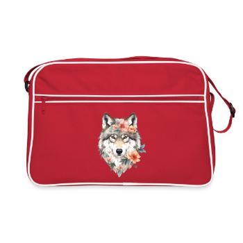 Blütenwolf Portrait - Retro Tasche - Rot/Weiß - Vorne