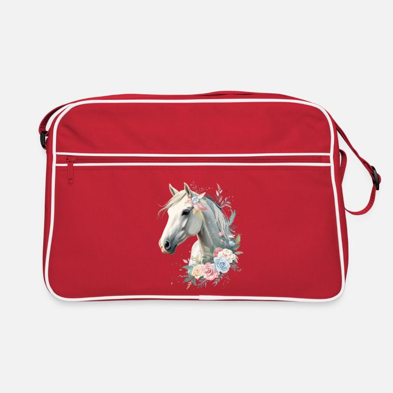Pferd mit Blumenkranz Aquarell Retro Tasche