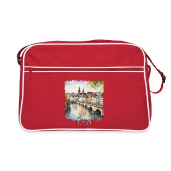 Basel Watercolor, Basel Switzerland - Retro Bag - red/white - Front