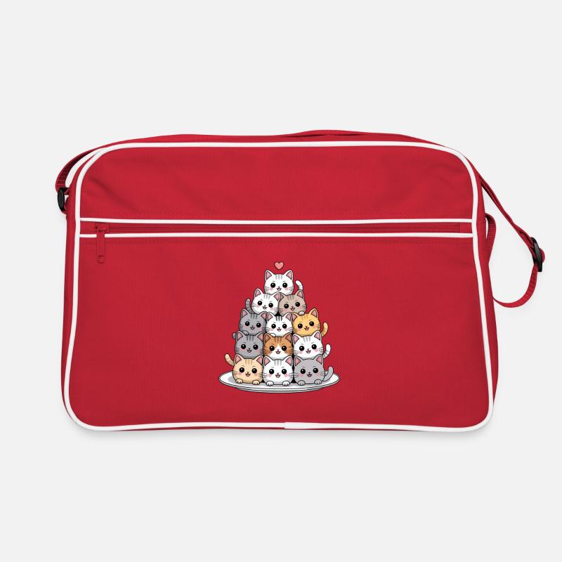 Cute Cat Stack With Heart Cartoon Retro Bag
