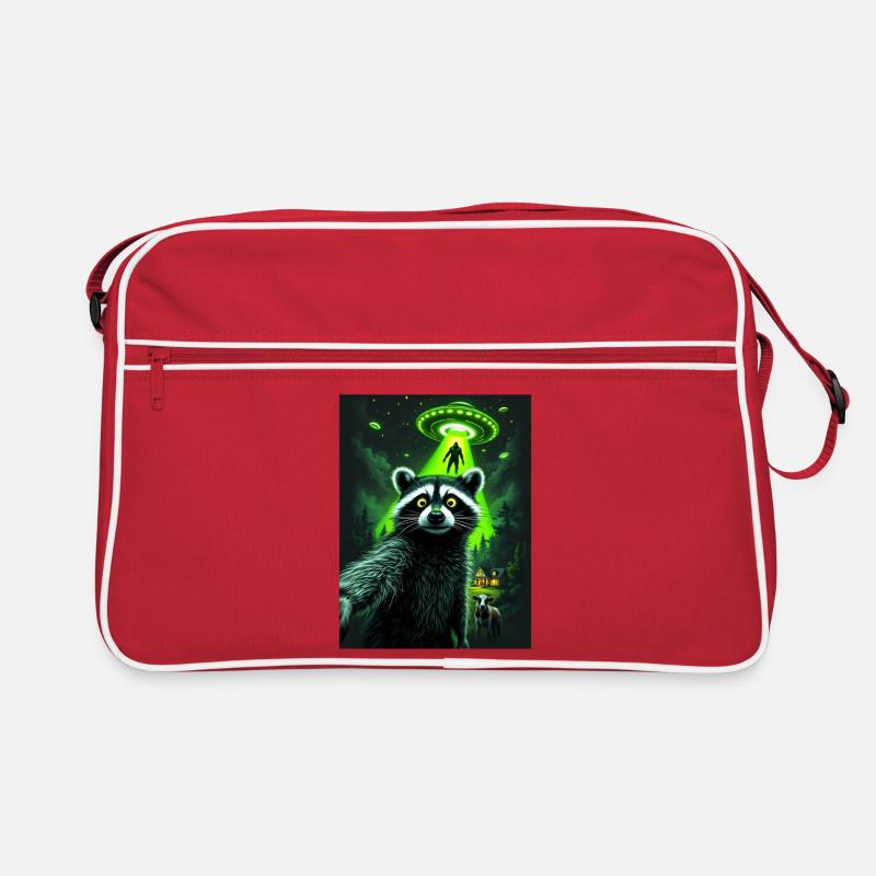 Waschbär UFO Überfall im Wald Retro Tasche