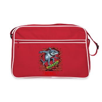 Rebellious shark on skateboard - Retro Bag - red/white - Front