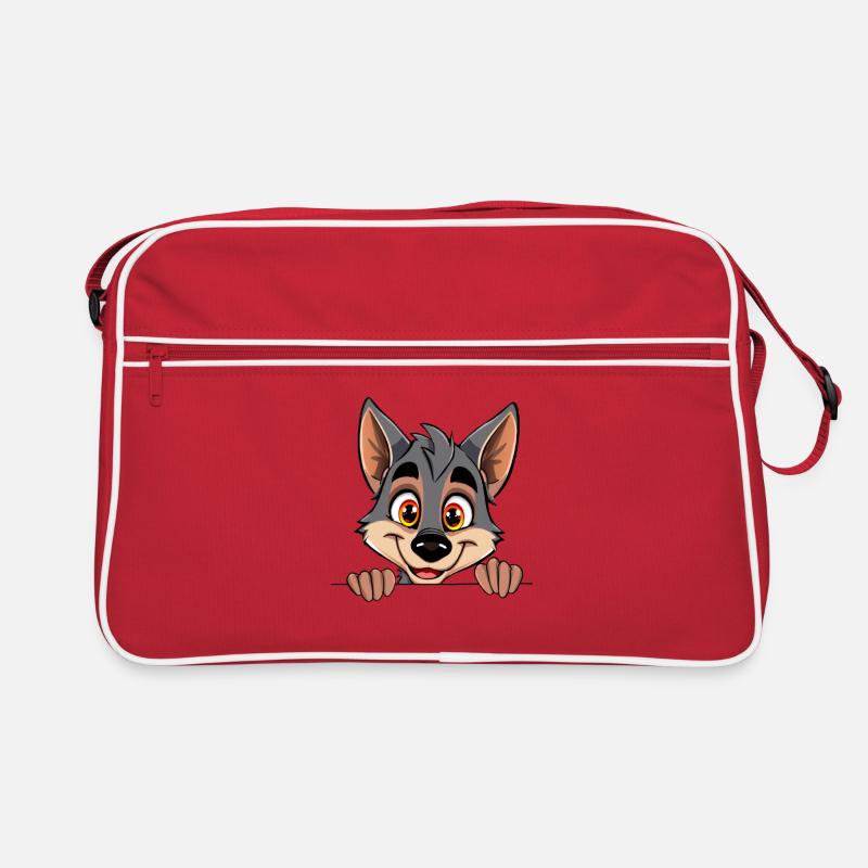 Cuddly wolf looking over edge Retro Bag