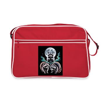 Trio de ratons laveurs sous la nuit de la forêt de pleine lune - Sac Retro - rouge/blanc - Devant