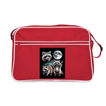 Raccoons Under The Full Moon Night Forest - Retro Bag - red/white - Front