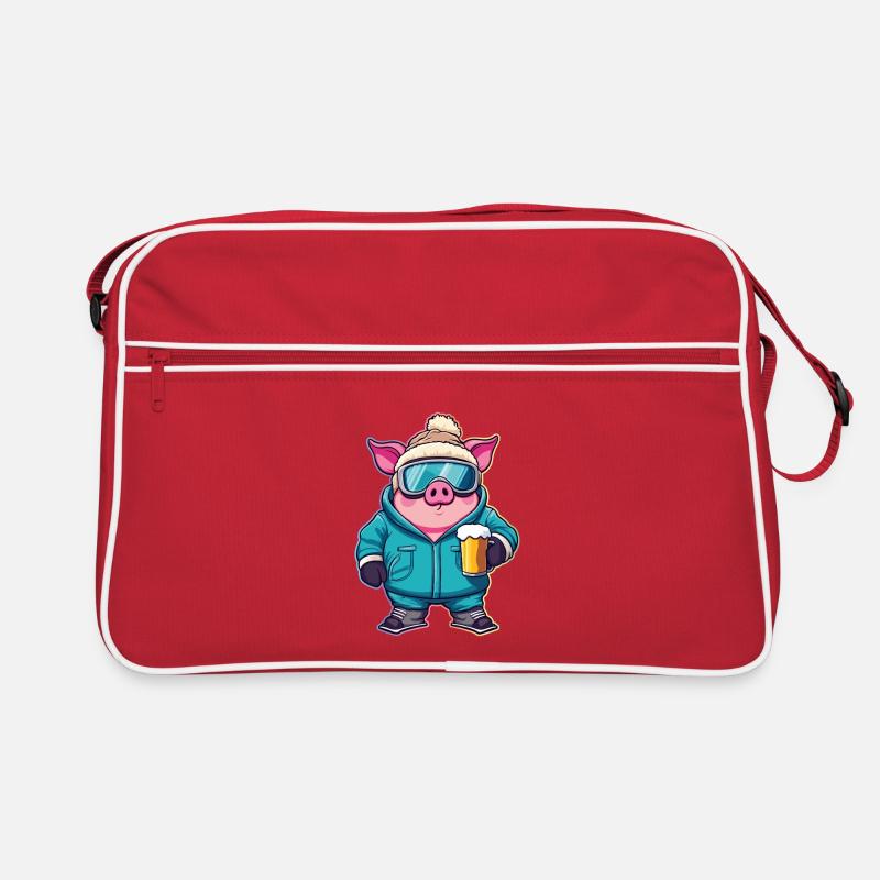 Sow Piglet Ski Goggles Skiing Retro Bag