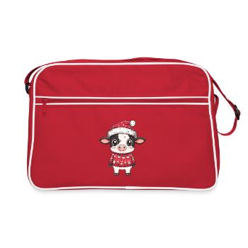 Kuh Weihnachten - Retro Tasche - Rot/Weiß - Vorne