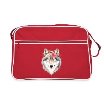 Wolf's head with flower wreath - Retro Bag - red/white - Front