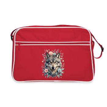 Wolf's head with flower wreath - Retro Bag - red/white - Front