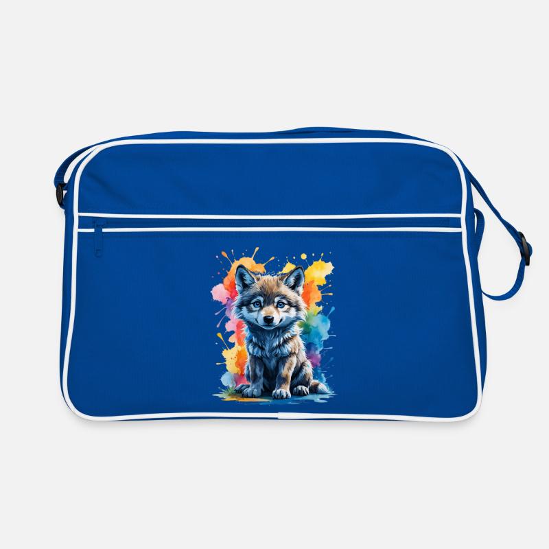 Aquarelle louveteau chiot en couleur éclaboussure Sac Retro