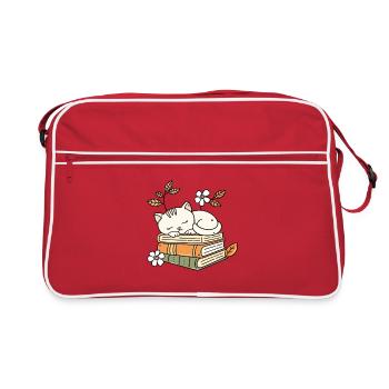Bücher und Katzen Geschenkidee Frau Mann - Retro Tasche - Rot/Weiß - Vorne