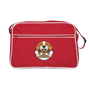 Süßer Beagle Cartoon mit Nudeln Ramen Stäbchen - Retro Tasche - Rot/Weiß - Vorne