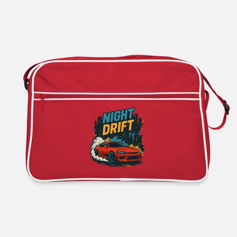 Night Drift Rotes JDM Coupe In Der Stadt - Retro Tasche - Rot/Weiß