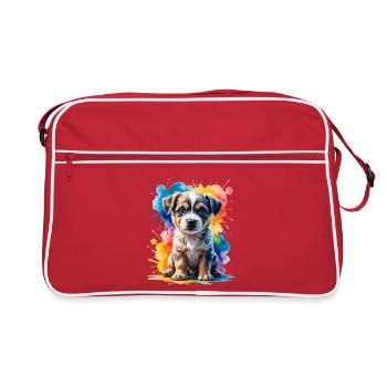 Welpen Aquarell Farbexplosion - Retro Tasche - Rot/Weiß - Vorne