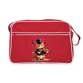 Chat violoniste en chapeau haut de forme - Sac Retro - rouge/blanc - Devant