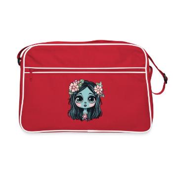 Blaues Blumenmädchen mit Krone - Retro Tasche - Rot/Weiß - Vorne