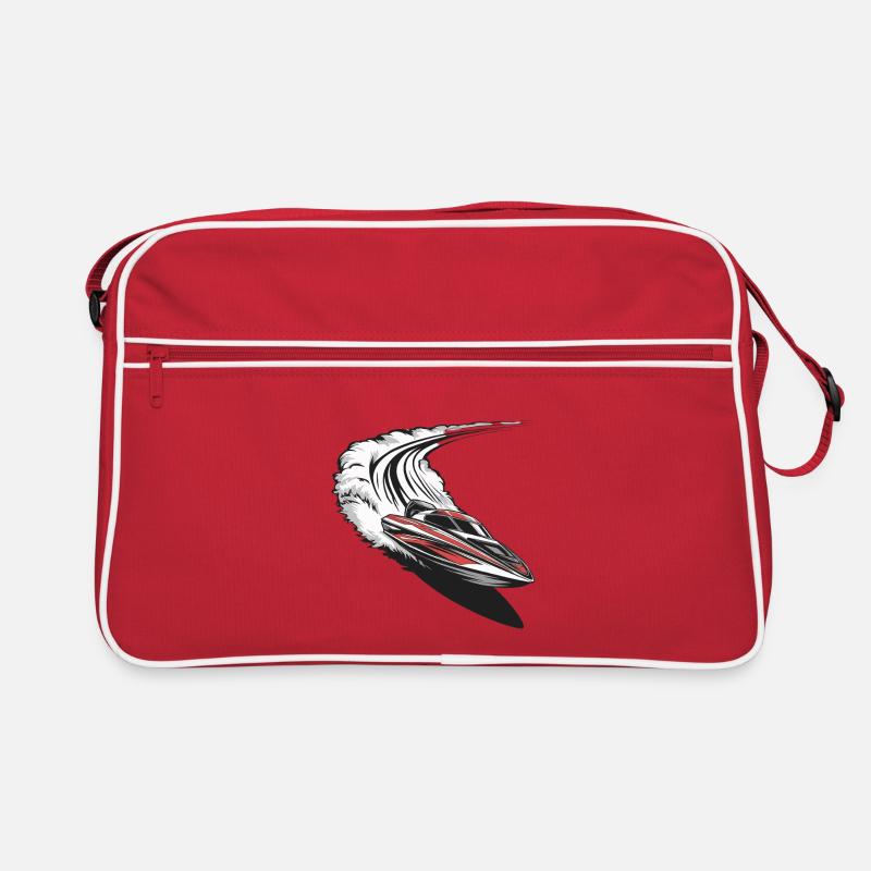  Dynamisches Motorboot Motiv mit Action und Retro Tasche