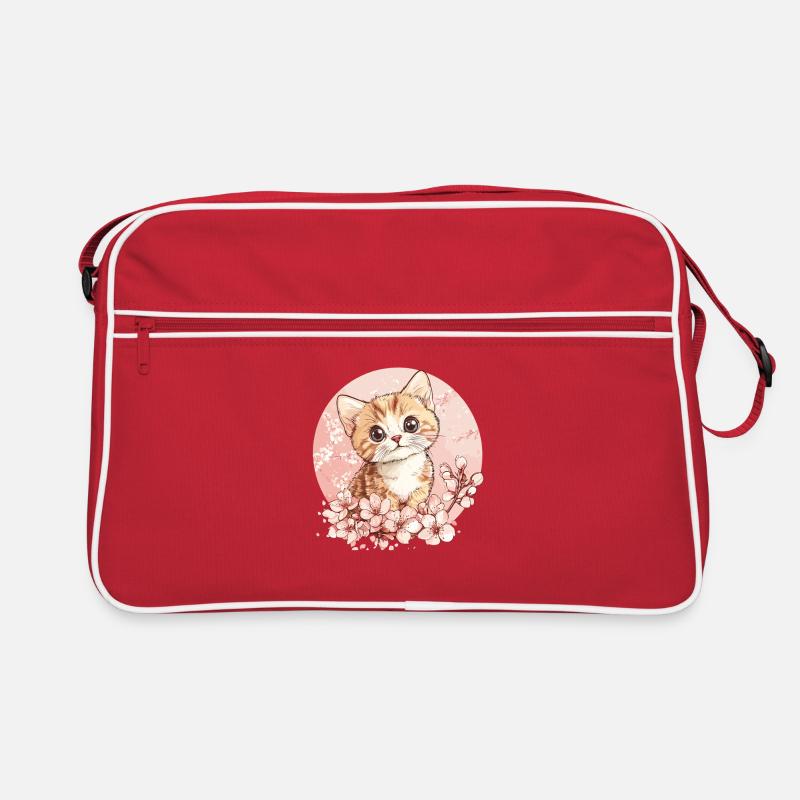 Kätzchen im Kirschblütenkreis Retro Tasche