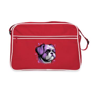 Portrait de tête de chien violet - Sac Retro - rouge/blanc - Devant