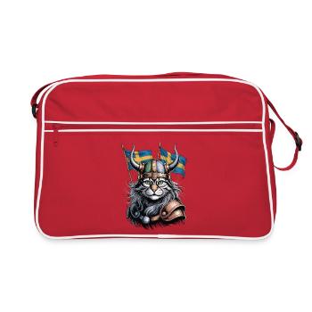 Schweden Katze Wikinger - Retro Tasche - Rot/Weiß - Vorne