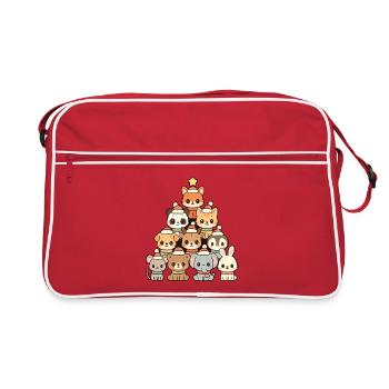 Weihnachtstiere Pyramide – Süße Xmas Tierfreunde - Retro Tasche - Rot/Weiß - Vorne
