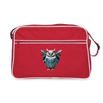 Blau Low-Poly Eule Design - Retro Tasche - Rot/Weiß - Vorne